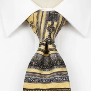 Roundtree & Yorke Silk Tie Baroque Gold Blue Ornate Handmade